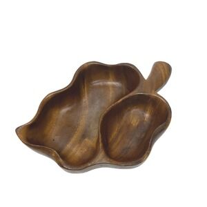 Vintage Monkey Pod Wood Leaf Shaped Serving Bowl Honolulu Trade Made Hawaii